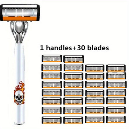 Men's Safety Razor with Replacement Blades - Anti-Slip Stainless Steel Handle Shaver for Beard & Sideburns