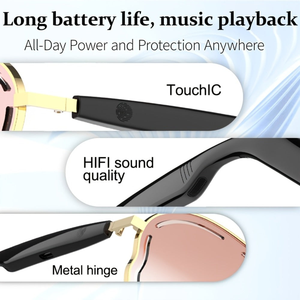 Stereo Smart Audio Glasses Touch Control Intelligent Noise Reduction Type-C Rechargeable for an Everyday Personal Care Routine