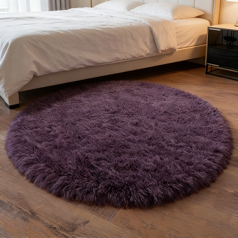 Area Rug Fluffy Faux-Fur Shag in Solid, Tie-Dye and Ombre Colors with Six available Room Sizes