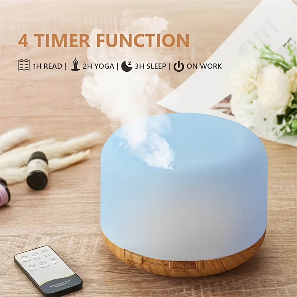 500ml Aroma Diffuser with Continuous or Intermittent Mist, Seven-Color Light, Four Timers and Remote Control