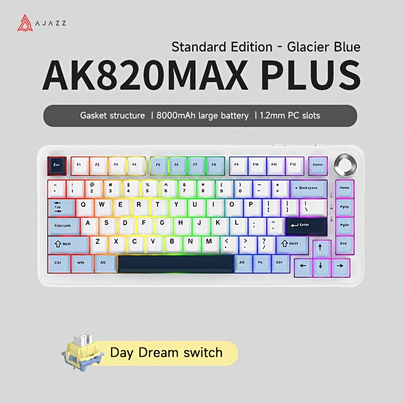 Hot Swap Gasket Mechanical Keyboard AJAZZ AK820 75%, Wireless 2.4GHz & Wired, Volume Knob, South-Facing RGB