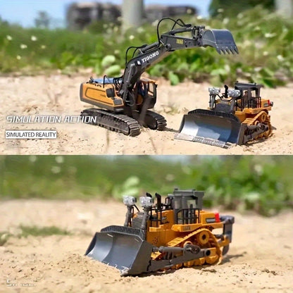 RC Bulldozer 9-Channel 2.4GHz Remote Control, Multifunctional Engineering Vehicle Toy with Alloy Metal Cover