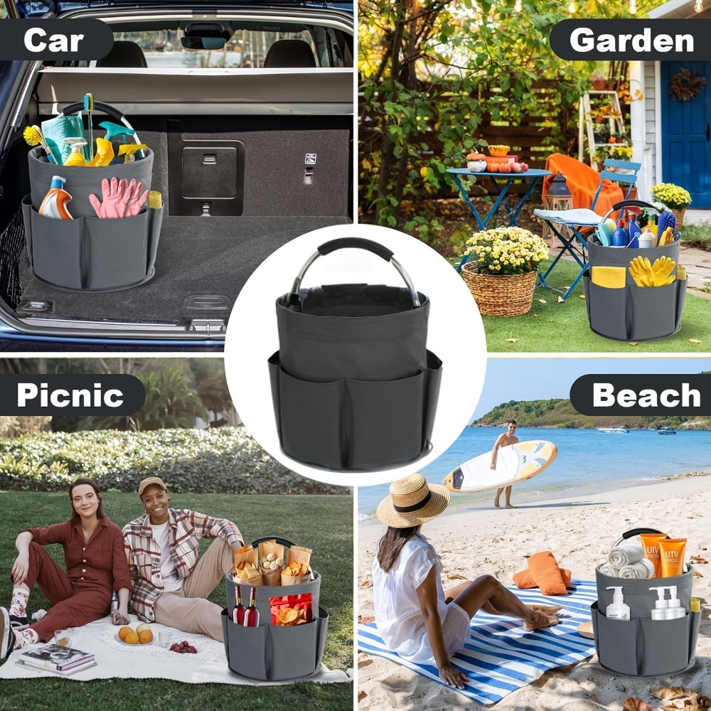 Foldable Cleaning Caddy Organizer 17L with Handle – Portable Collapsible Bucket Bag with 6 Pockets for Cleaning Supplies