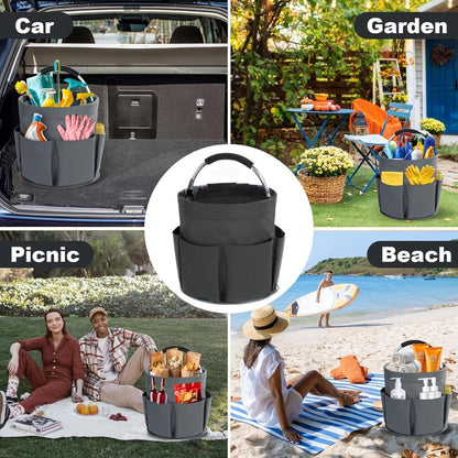 Foldable Cleaning Caddy Organizer 17L with Handle – Portable Collapsible Bucket Bag with 6 Pockets for Cleaning Supplies