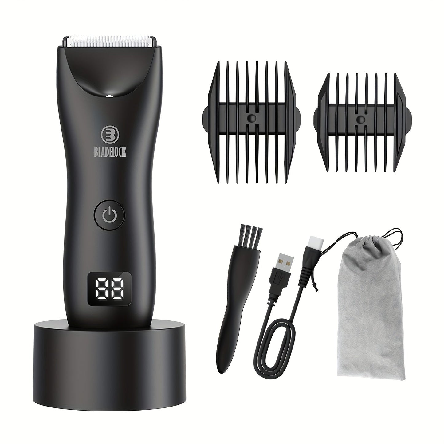 Manscaping Trimmer for Men IPX7 Waterproof Electric Groin & Ball Trimmer Ceramic Blades LCD Battery Display Replaceable Head
