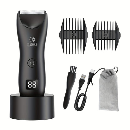 Manscaping Trimmer for Men IPX7 Waterproof Electric Groin & Ball Trimmer Ceramic Blades LCD Battery Display Replaceable Head