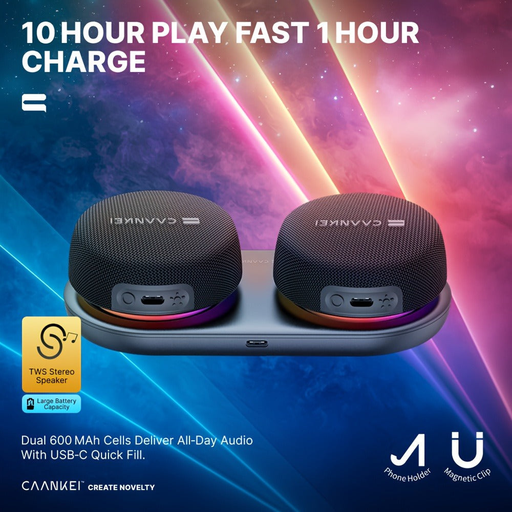 Portable Dual Speaker with Charging Base, Super Long Battery Life, Strong Bass Stereo Surround Sound
