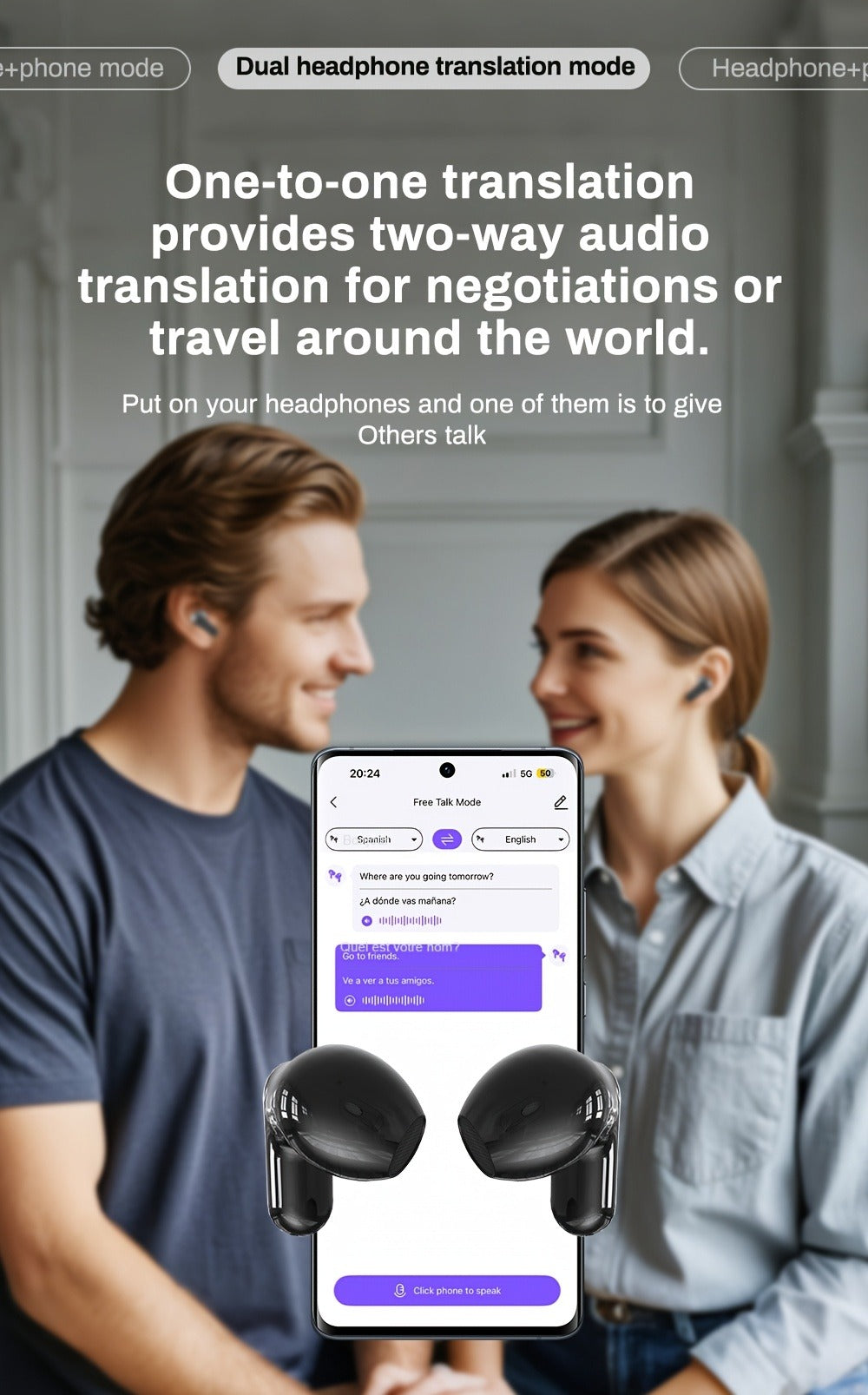 131 Language AI Translator Headset HTC NE20 Wireless 6.0 Smart LCD Touch Screen Gaming for Bedside Audio, Alarms and Room Entertainment