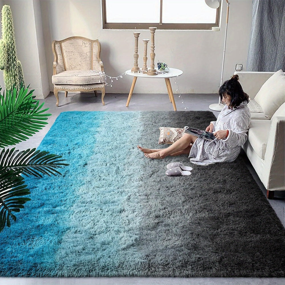 Area Rug Gradient Polyester Plush Mat in Seven Colors and Three Machine-Washable Room Sizes