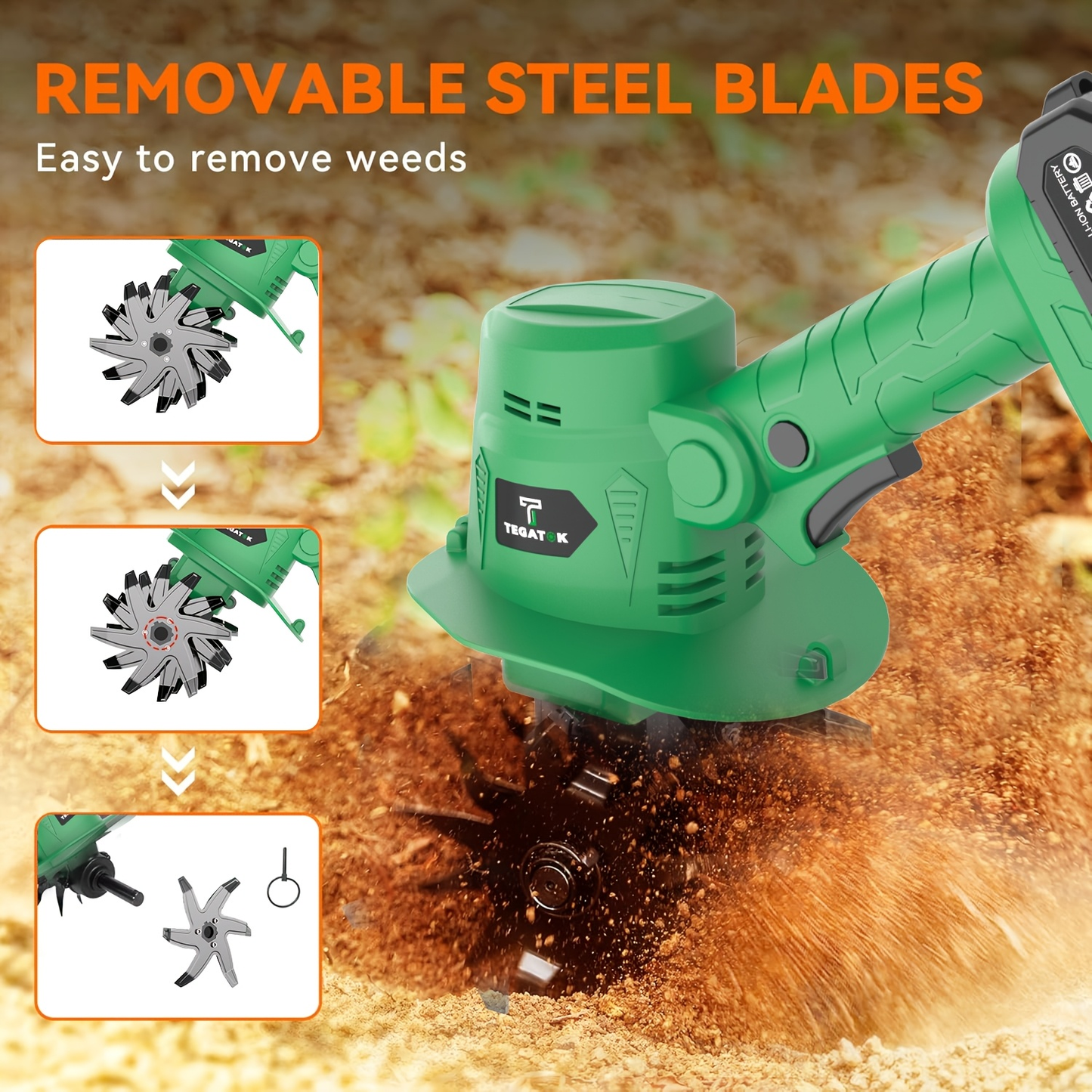 Cordless Electric Tiller 20V Handheld - 9-Inch 235RPM Garden Cultivator with Handle, Metal Soil Tiller for Weeding