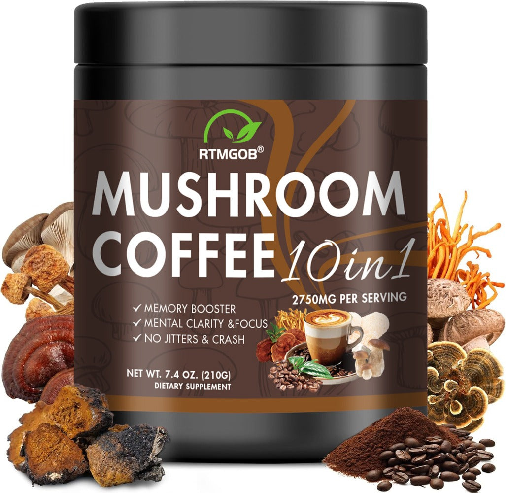 Mushroom Coffee Blend Powder 210g, Instant Coffee with Lion's Mane, Reishi, Cordyceps, Chaga & Chanterelle