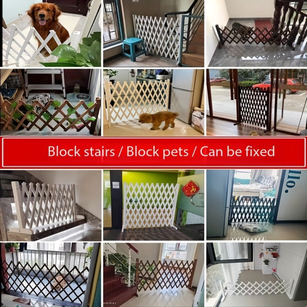 Expandable Wooden Pet Gate Fence Freestanding Retractable Indoor Outdoor Safety Barrier for Entryways, Bedrooms and Living Spaces