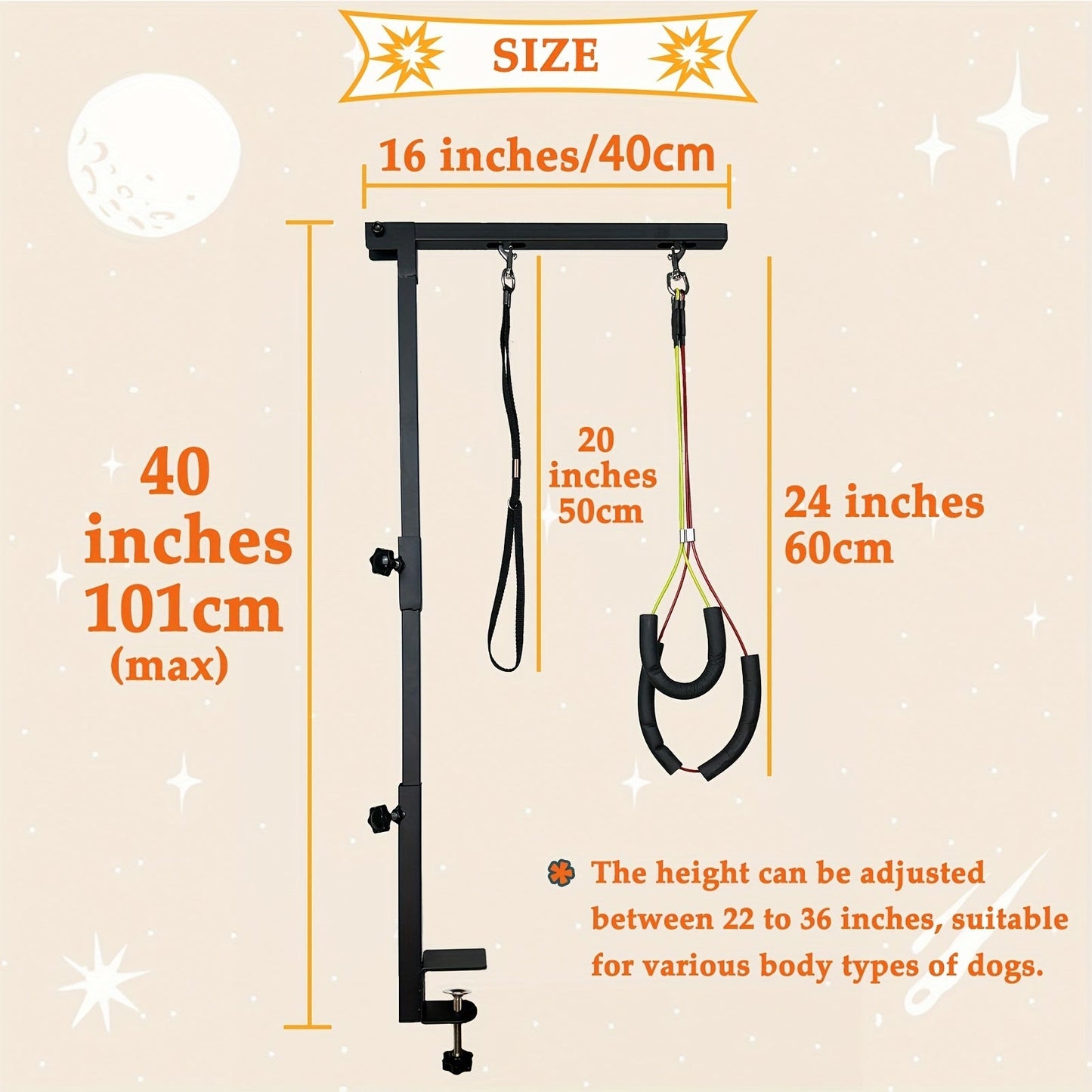 Pet Grooming Arm, 36-Inch Three-Section Iron Clamp Stand with Haunch Holder and Positioning Ropes