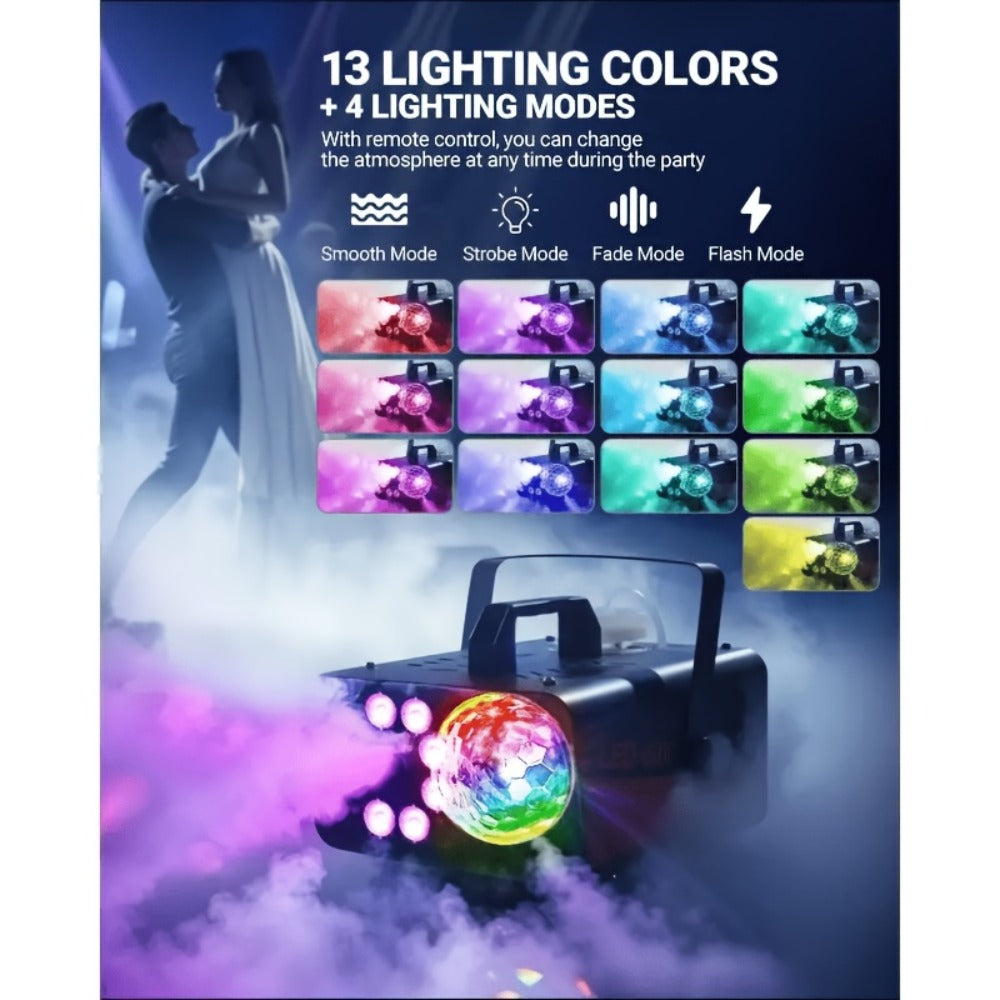 Fog Machine 600W with Disco Ball LED Lights, 3000 CFM Smoke Machine with 13 Colorful LED Effects & Wireless Remote