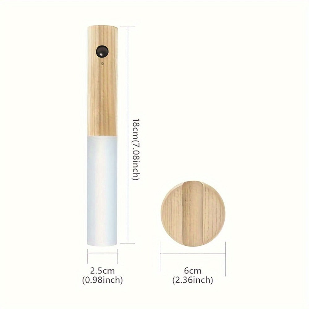Motion Night Light Rechargeable LED, IPX4 Wood Grain & Walnut Under Cabinet Step Lamp for Staircase