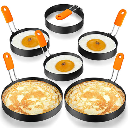 Egg Ring Set 6pcs Nonstick Stainless Steel Pancake Mold 4 Inch and 6 Inch Silicone Handle for Entryways, Bedrooms and Living Spaces