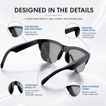 Smart Audio Glasses Open Ear Wireless HD Immersive Sound for Bedside Audio, Alarms and Room Entertainment