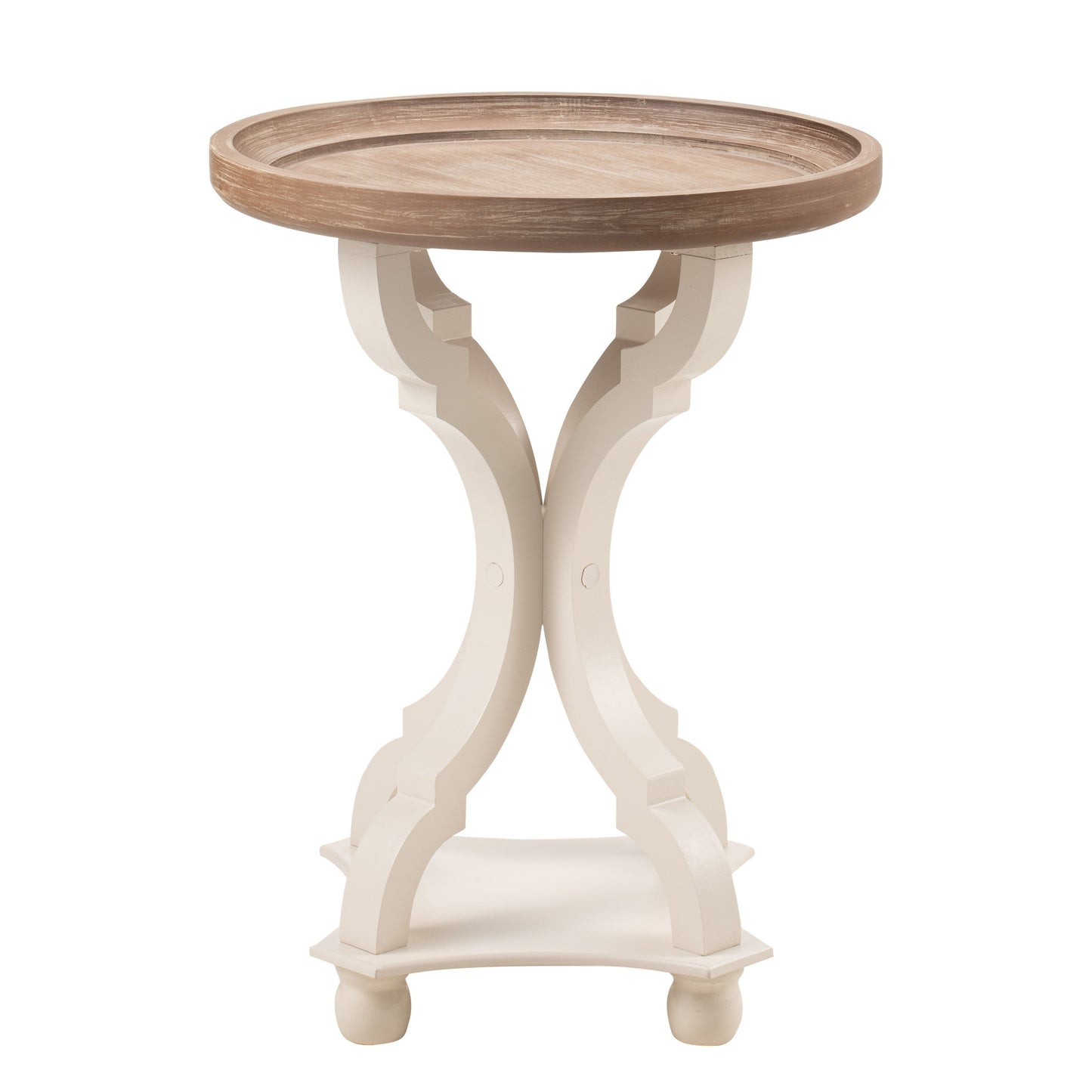 Side Table Rustic Raised-Tray Accent Design with Distressed Wood-Like Finish in Square or Round Shape