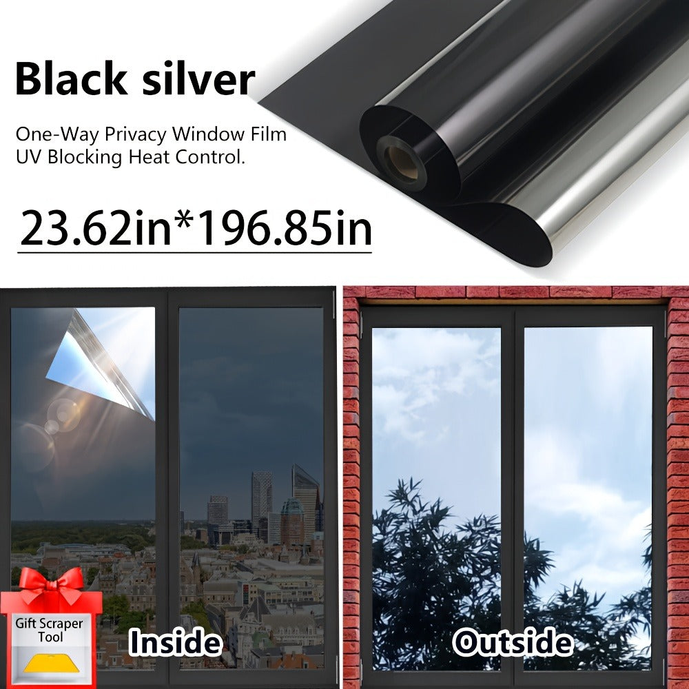 One Way Window Film Static Cling No Glue - Heat Control Anti-Glare Sun Blocking Reflective Mirror Tint for Home Office Hotel