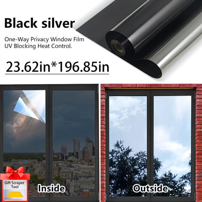 One Way Window Film Static Cling No Glue - Heat Control Anti-Glare Sun Blocking Reflective Mirror Tint for Home Office Hotel