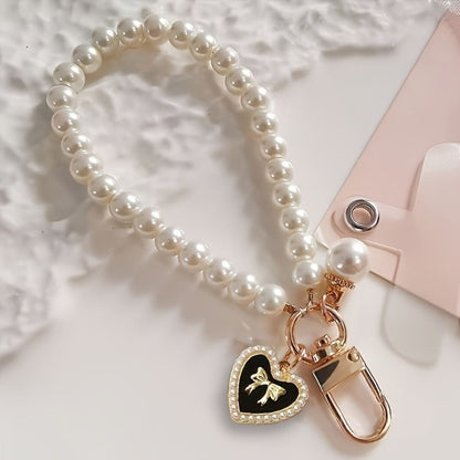Butterfly Beaded Phone Lanyard Bracelet Keychain Set 3-in-1 Cute Wrist Strap Pendant Charm