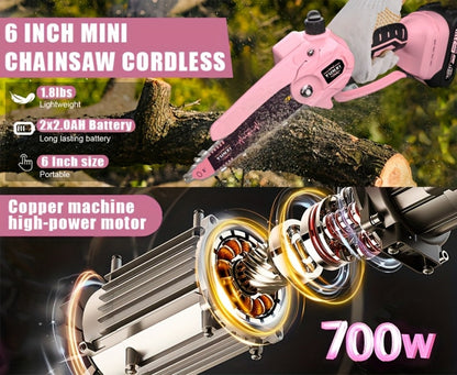 Mini Chainsaw 6 Inch 21V Cordless Battery Powered, Handheld Electric Chain Saw for Tree Branch Trimming Wood Cutting