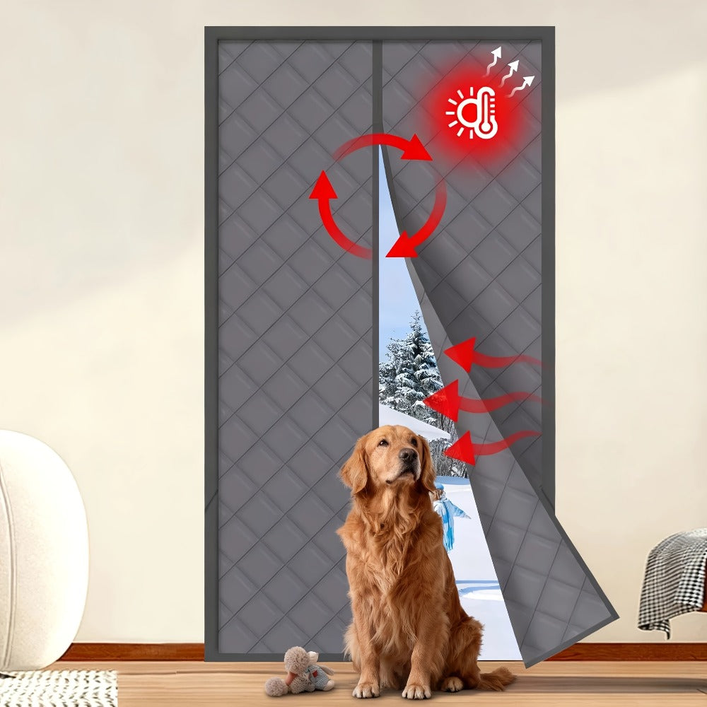Thermal Insulated Door Curtain Magnetic Closure Knit Plaid Pattern – Windproof Insulation Blanket for Front Door, Sliding Glass