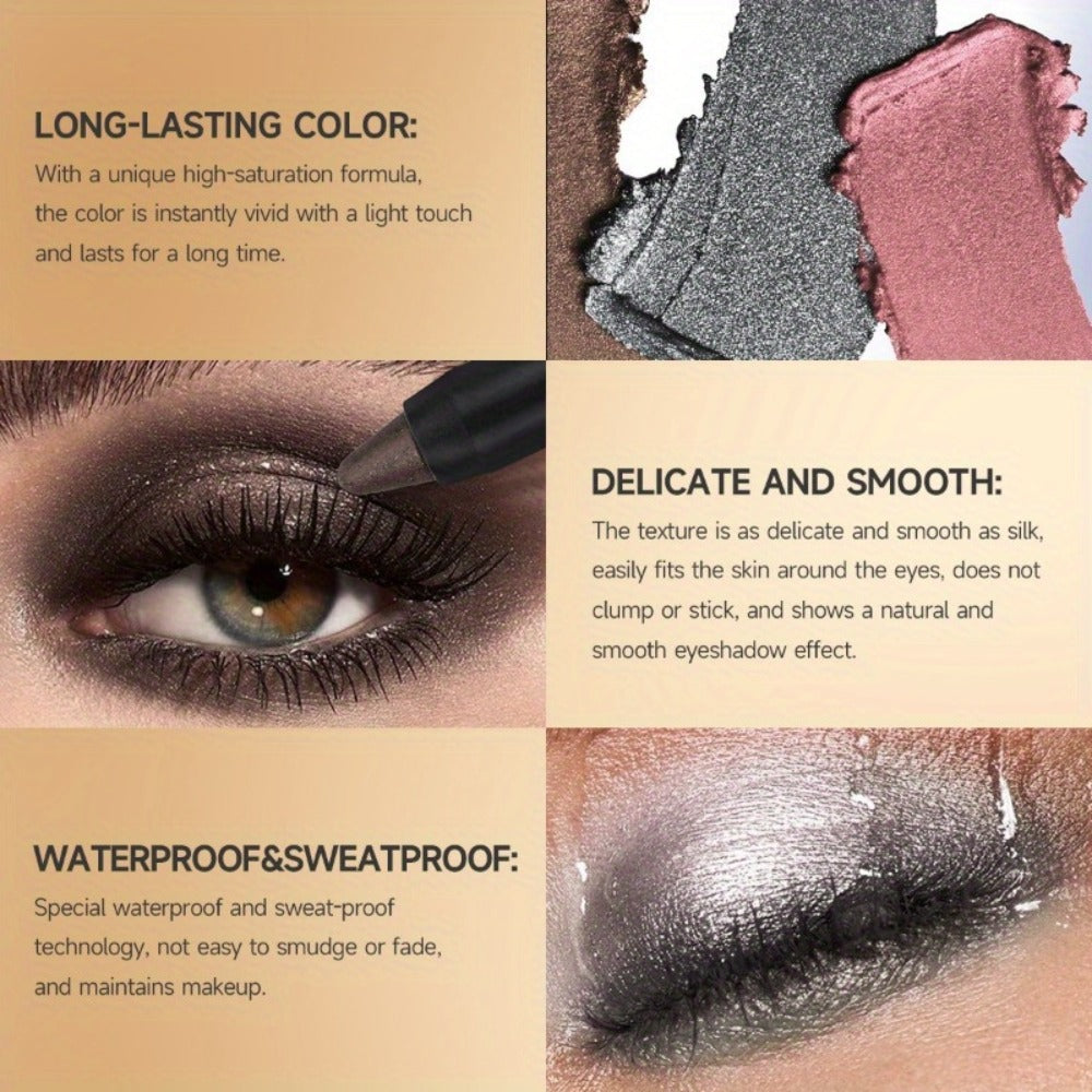 Metallic Eyeshadow Stick Set 9pcs Waterproof Long-Lasting Eye Makeup Kit – Shimmer Crayon Eye Brightener Highlighter & Eyeliner Pen