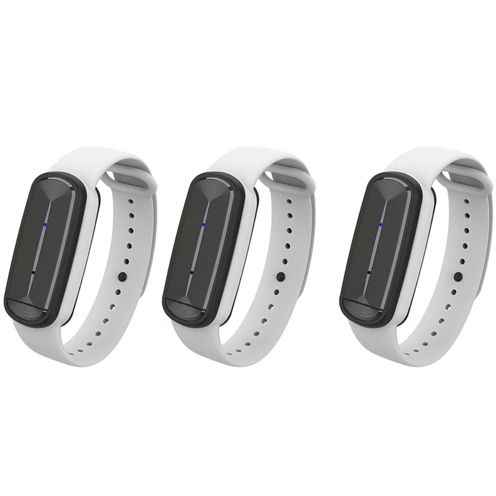 Ultrasonic Mosquito Bracelet 3-Pack, USB Rechargeable Intelligent Bug Wristband for Camping, Outdoor
