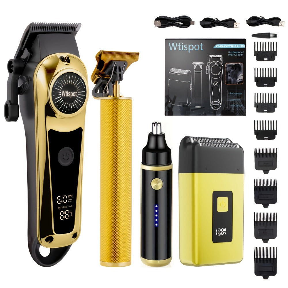 Hair Clipper Whistpot Two- or Four-Piece Cordless Grooming Set with USB Charging and Battery Displays