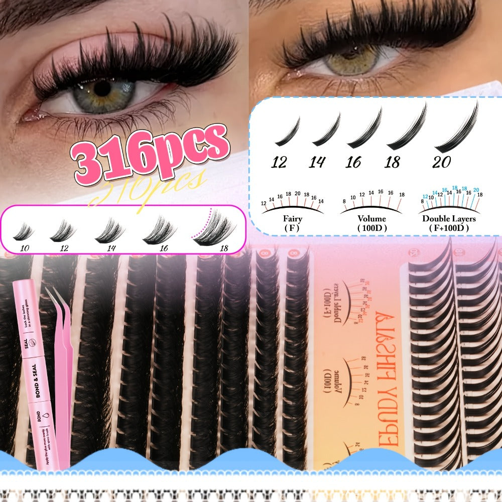 DIY Lash Clusters Gift Set 30D-100D Mixed Length Soft Fluffy Volume Cluster Lashes with Tweezers & Mascara