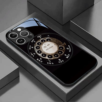 Phone Case Vintage Rotary Dial Tempered Glass Back with TPU Bumper for iPhone 17 Air in Slim Black Style