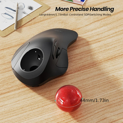 Wireless Trackball Mouse, Rechargeable Bluetooth & 2.4G, 44mm Index Finger Rollerball, 5 DPI Levels