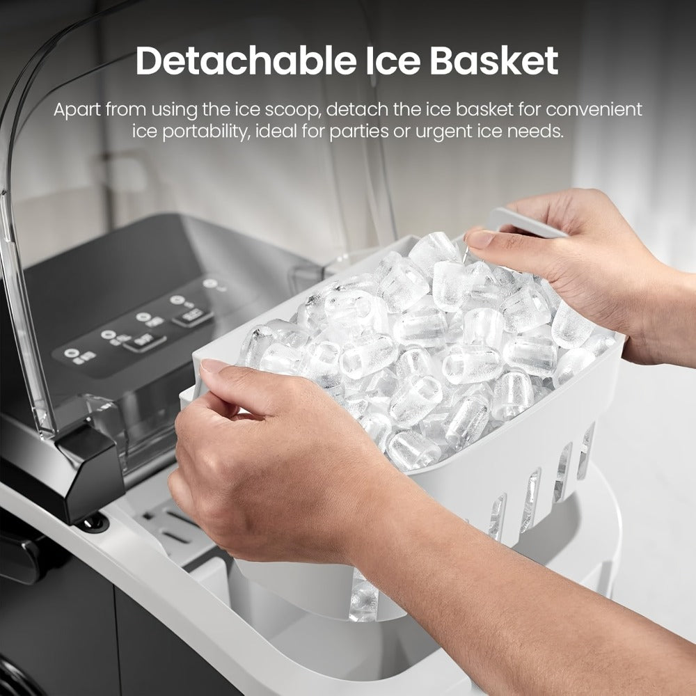 Countertop Bullet Ice Maker /24H, 9 Bullet Ice Cubes in 6 Mins, 2 Sizes for Home Cooking, Dining and Outdoor Meals