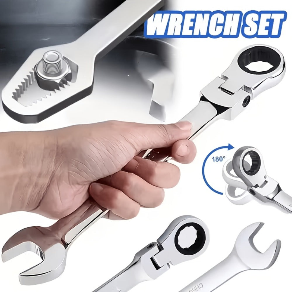 Wrench Set 10-Piece Multi-Function, 8 Hex Wrenches, Flare Wrench & 10mm Ratchet Wrench, Chrome Vanadium Steel