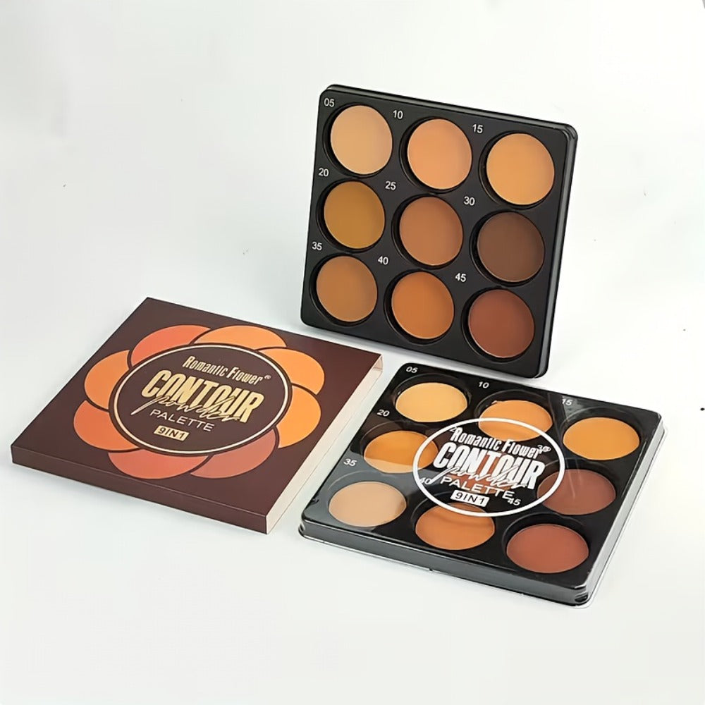 Matte Contour Palette 9 Colors Face Contouring Bronzer Kit Deep Brown Tones Buildable Blendable Multi-Use Professional Sculpting Makeup