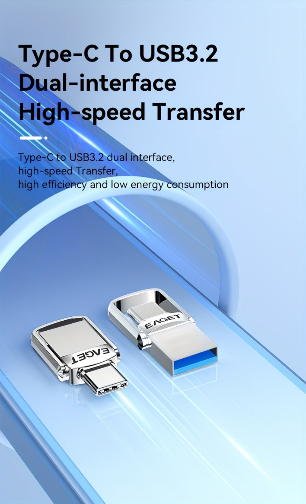 USB Flash Drive EAGET Dual-Ended Type-C to USB 3.2 Memory Stick with 32GB, 64GB or 128GB Capacity