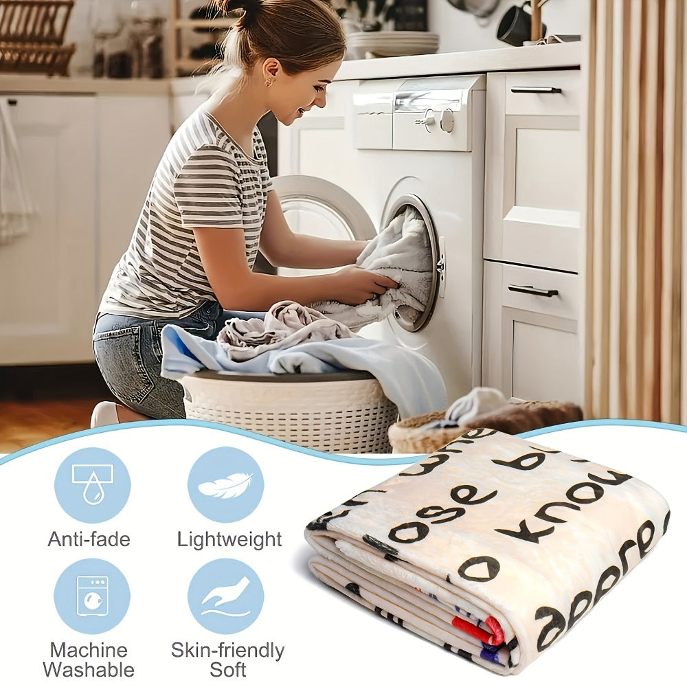 Dear Mom Letter Print Flannel Blanket with 50 x 60 or 60 x 80-Inch Size Options for Sofa and Bed Layering
