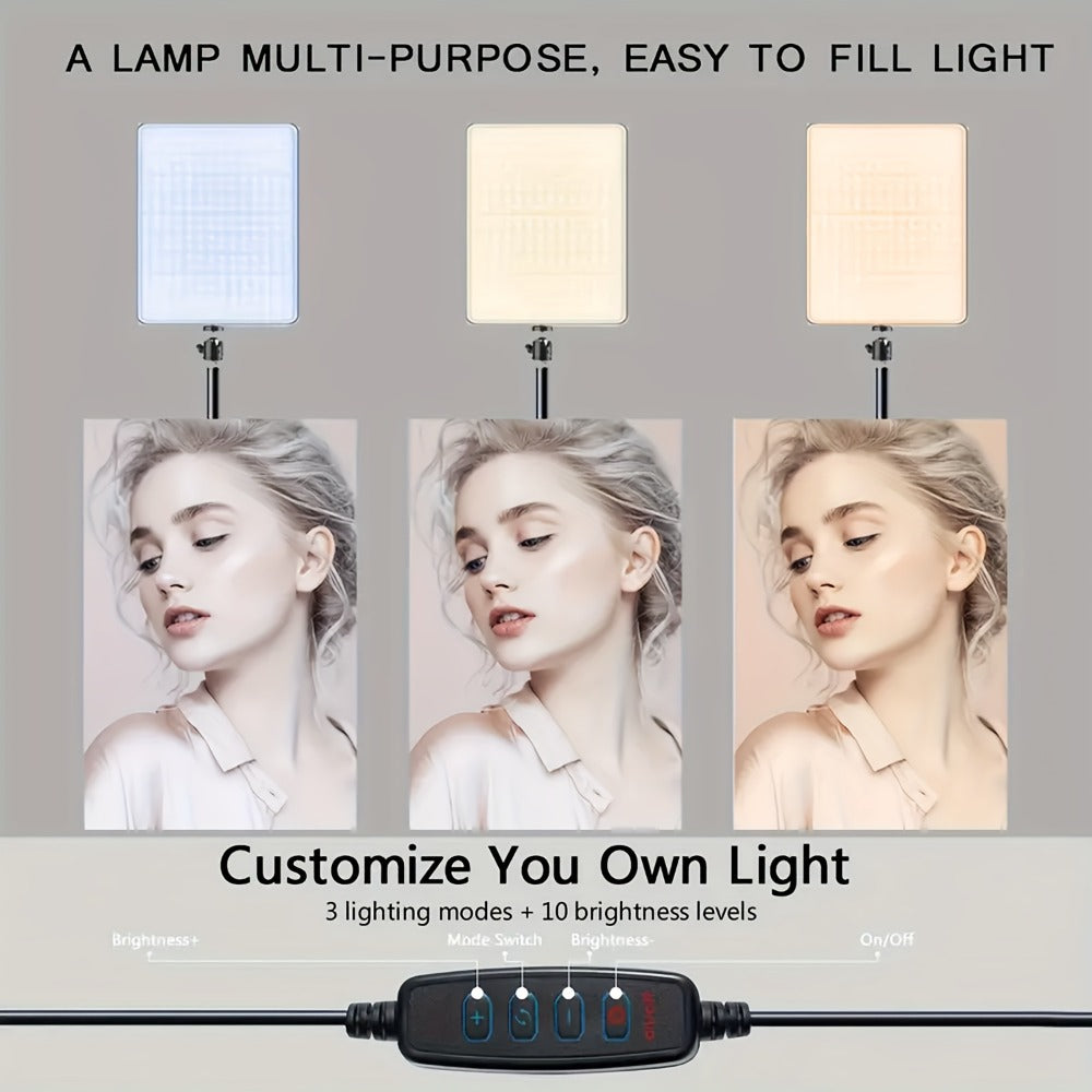 ZOMEI 10in LED Square Light Kit with 43.3in Tripod Stand & Phone Holder - Dimmable 3000K-6000K for an Everyday Personal Care Routine