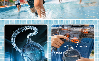 Two-Piece Electric Light-and-Sound Water Blaster Sets in 727 or 737 Models and Blue or Black Colors