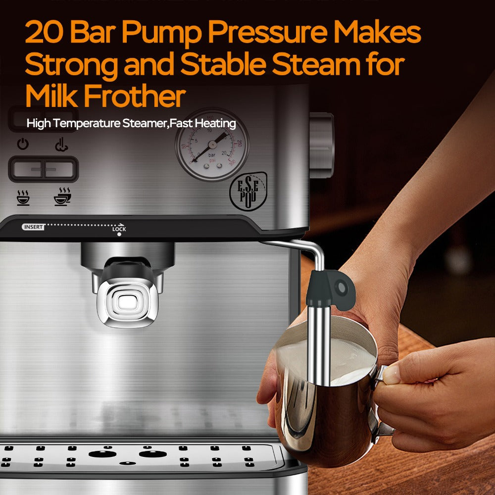 Espresso Machine Stainless Steel, Dual-Brew Coffee Maker with 54.1oz Water Tank, High-Pressure Steam Wand