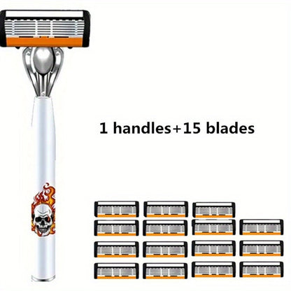 Men's Safety Razor with Replacement Blades - Anti-Slip Stainless Steel Handle Shaver for Beard & Sideburns