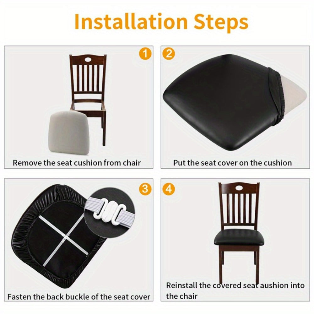 PU Leather Dining Chair Cushion Covers Removable Stretch Seat Slipcovers for Dining Room Kitchen Hotel Set of 4 or 6