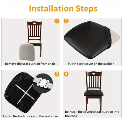 PU Leather Dining Chair Cushion Covers Removable Stretch Seat Slipcovers for Dining Room Kitchen Hotel Set of 4 or 6