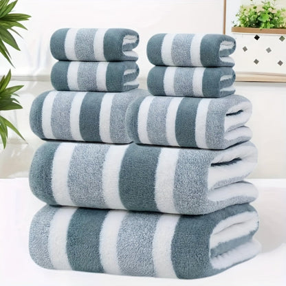 Bath Hand Towels, Towel Set 8 Piece Two-Color Striped Mix with 2 Bath, 2 Face and 4 Hand Towels in Four Colors