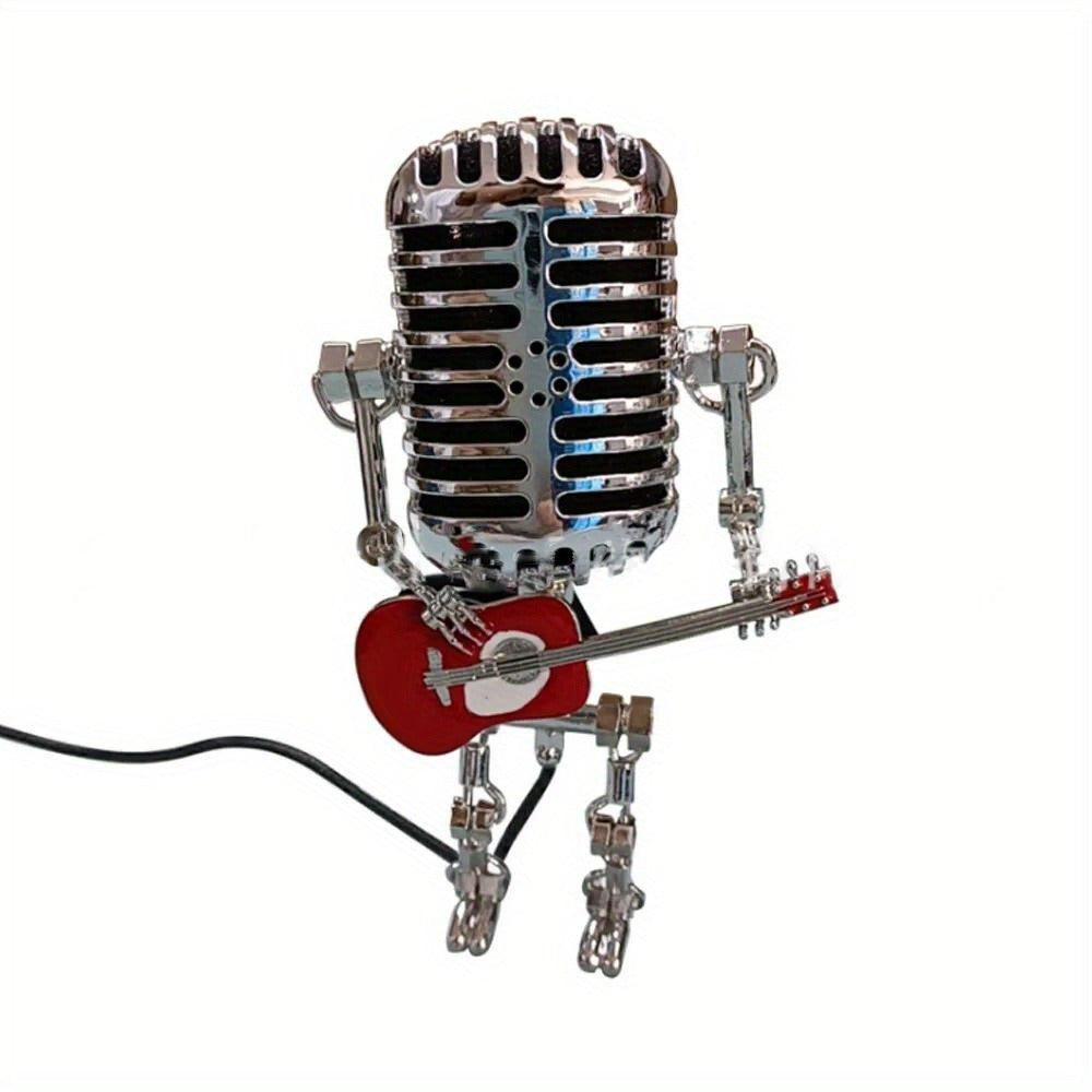 Vintage Microphone Robot Guitar Lamp USB Powered, Retro Decorative Night Light for Music Lovers, Guitar Players
