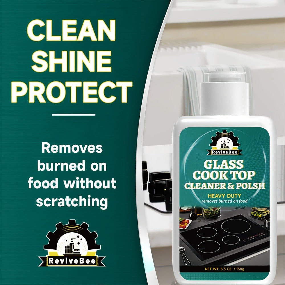 Glass Cooktop Cleaner and Polish – Powerful Stain Remover, Removes Oil Film, Water Spots & Burnt-On Residue