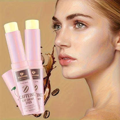 Two-Piece Caffeine-Labeled Eye Cream Stick Set with Coordinated Peach-Print Twist-Up Tube Design