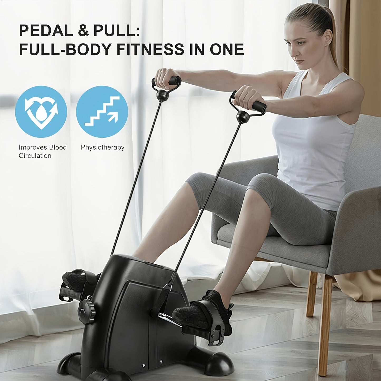 Portable Elliptical Trainer Mini Exercise Bike Under Desk Pedal Exerciser LCD Display for Entryways, Bedrooms and Living Spaces