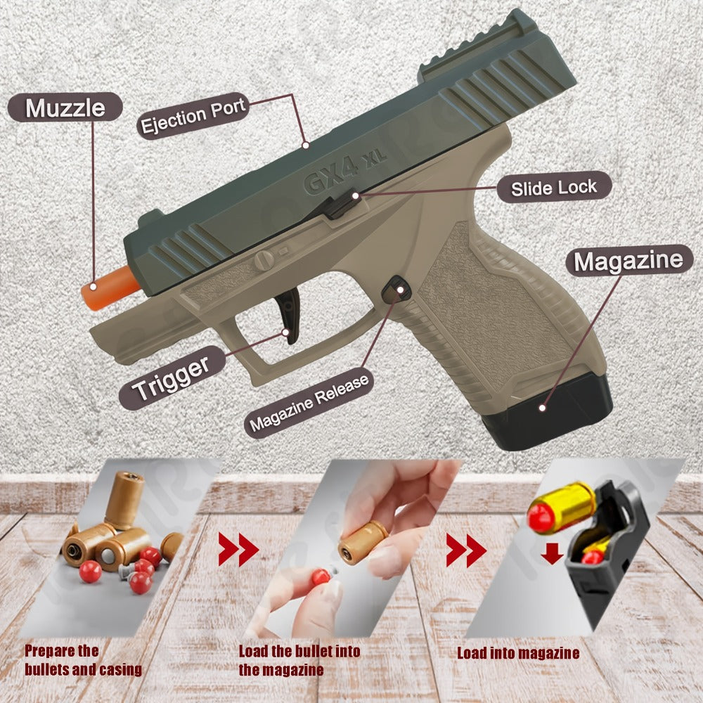 Bullet Toy Gun with Jumping Shell & 2 Magazines with the Listed Color, Size or Set Options for Everyday Use
